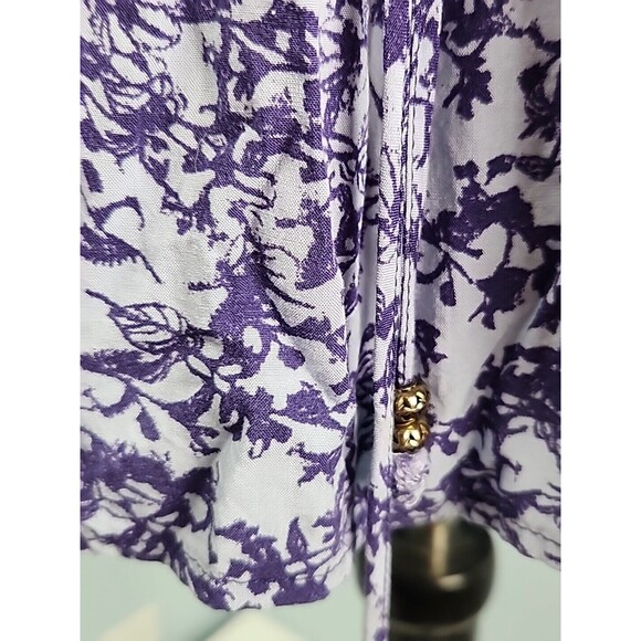 Knox Rose Size x1 Blue Floral V-Neck Ruffled Boho Top Shirt Peasant Blouse Tie - Picture 5 of 15